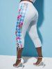 Plus Size Floral Gingham Print Lace-Up Leggings -  