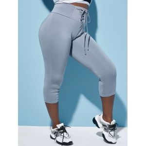 

Plus Size Lace Up Cropped Leggings, Gray