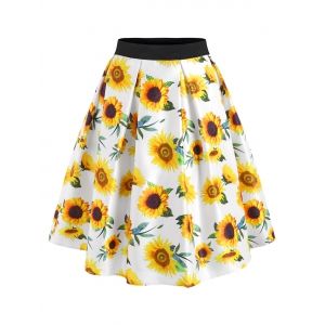 

Knee Length Sunflower Print Skirt, White