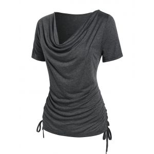 

Cowl Neck Ruched Cinched T-shirt, Gray