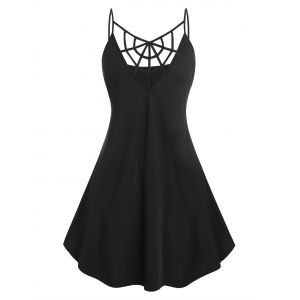 

Plus Size Spider Web Cutout Halloween Dress, Black