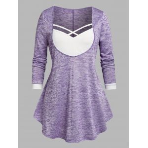 

Plus Size Space Dye Criss Cross Curved Hem Tee, Purple