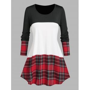 

Plus Size Plaid Colorblock Tee, White