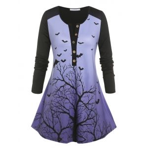 

Plus Size Bat Branch Print Halloween Tee, Multi