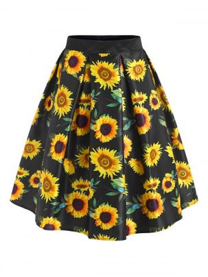 Knee Length Sunflower Print Skirt