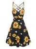 Spaghetti Strap Flower Print Criss-cross Dress -  
