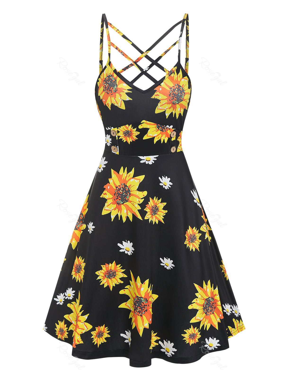 Shops Spaghetti Strap Flower Print Criss-cross Dress  