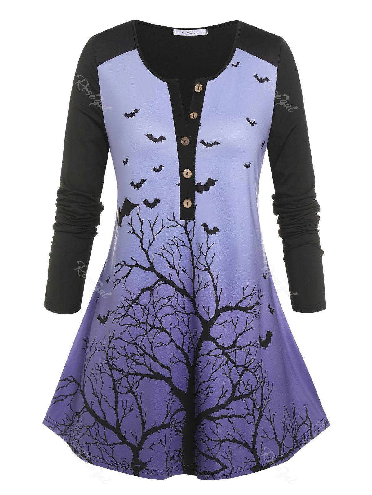 Outfit Plus Size Bat Branch Print Halloween Tee  