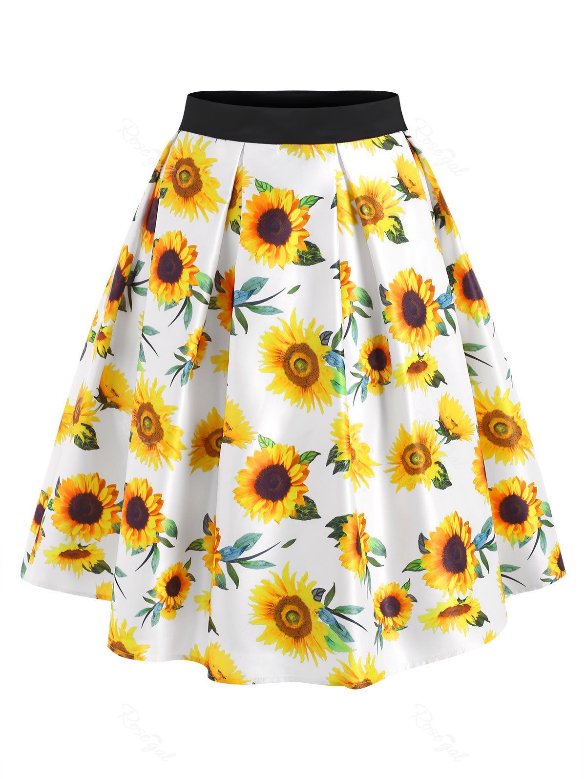 Fashion Knee Length Sunflower Print Skirt  