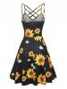 Spaghetti Strap Flower Print Criss-cross Dress -  