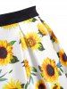 Knee Length Sunflower Print Skirt -  