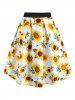 Knee Length Sunflower Print Skirt -  