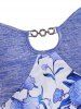 Chain Embellished Flower Print Keyhole Tulip Hem Tank Top -  