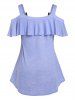 Plus Size Ruffle Cold Shoulder Buckled Tee -  
