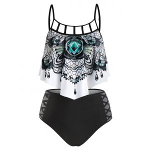 

Abstract Butterfly Print Padded Gothic Tankini Set, Black
