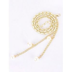 

Faux Pearl Pendants Dress Skinny Waist Chain, White