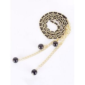 

Faux Pearl Pendants Dress Skinny Waist Chain, Black