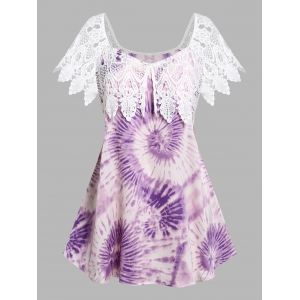 

Plus Size Tie Dye Lace Panel Blouse, Purple