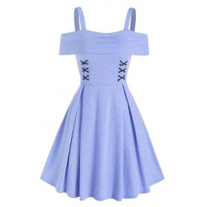 

Cold Shoulder Crisscross Flare Dress, Light blue