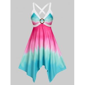 

Plus Size Crisscross Ombre Color Handkerchief Dress, Multi