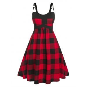 

Plus Size Vintage Cutout Plaid Midi Dress, Red