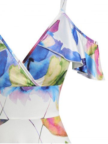 Floral Printed Cold Shoulder A Line Dress