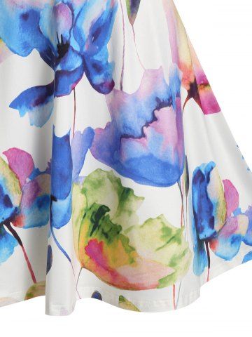 Floral Printed Cold Shoulder A Line Dress