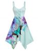 Plus Size Butterfly Print Lace Up Handkerchief Dress -  