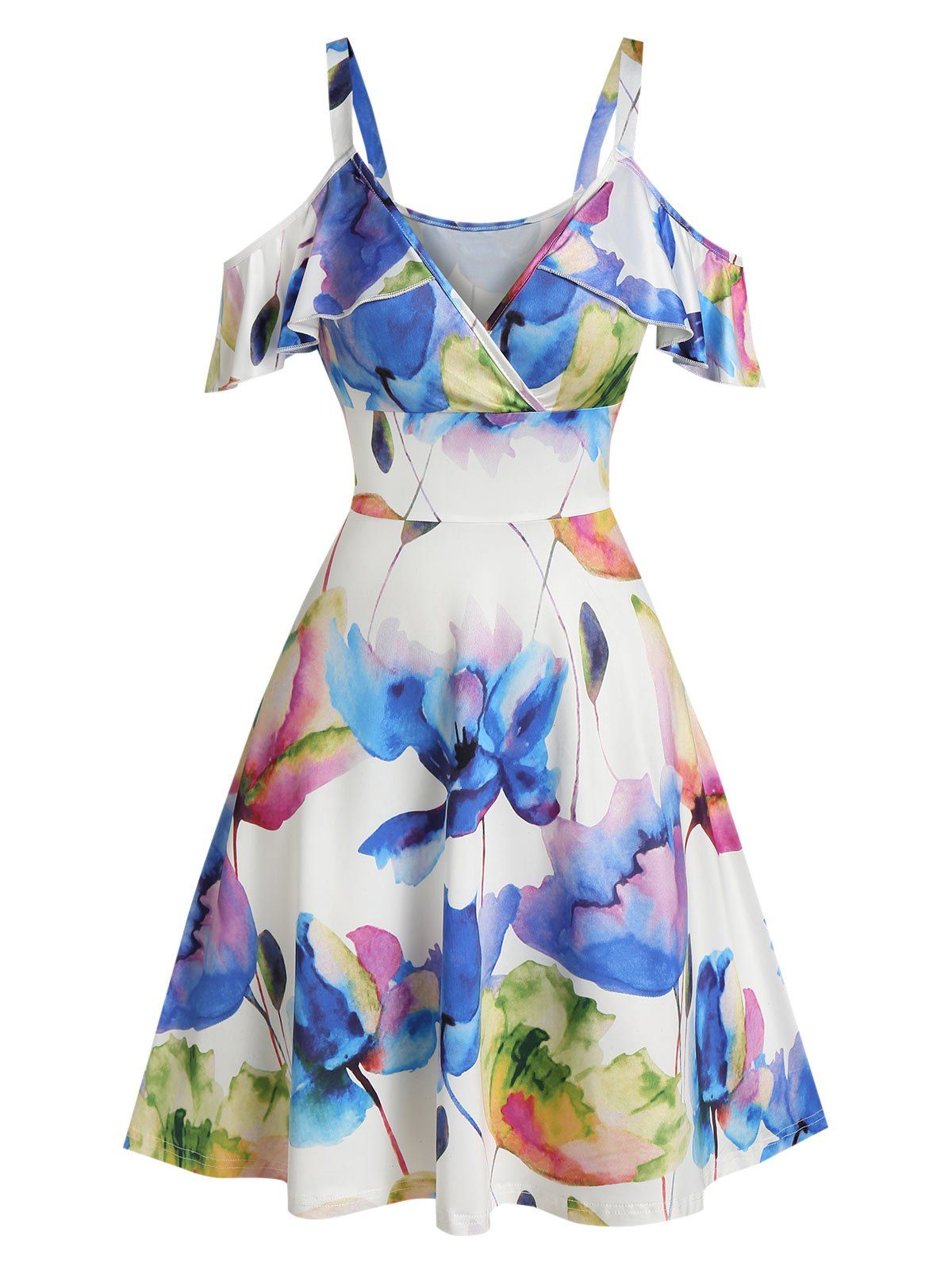 Robe Trapèze à Imprimé Florale à Épaule Dénudée Multi-A L