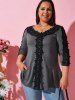 V Neck Crochet Lace Trim Plus Size Top -  