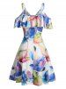 Floral Printed Cold Shoulder A Line Dress -  