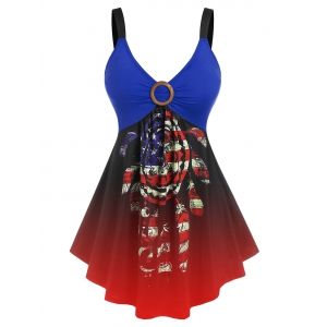 

Plus Size Dreamcatcher Print O Ring Patriotic Tank Top, Blue