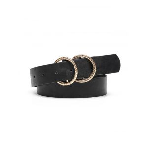 

Double Round Golden Buckle Belt, Black