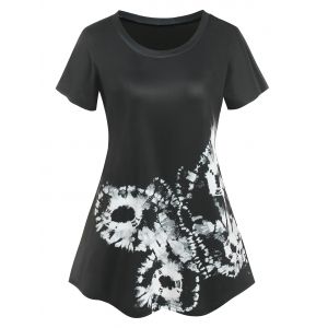 

Plus Size Raglan Sleeve Butterfly Print Tee, Black