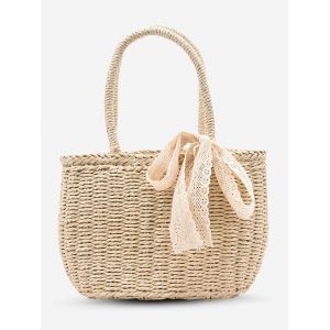 

Raffia Woven Drawstring Top Handle Basket Bag, White