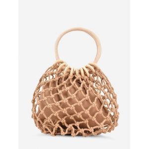 

Fishnet Drawstring Top Handle Bag, Light khaki