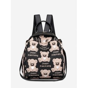 

Bear Print Multi Strap Backpack, Black
