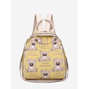 

Bear Print Multi Strap Backpack, Yellow