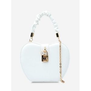 

Chain Floral Lock Heart Shape Handbag, White