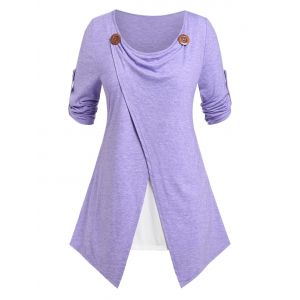 

Plus Size Faux Twinset Roll Up Sleeve Tee, Light purple