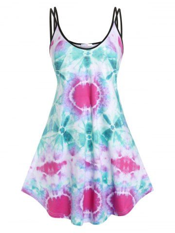 Plus Size & Curve Tie Dye Dual Strap Cami Tank Sundress - MULTI - 3X