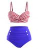 Sailor-style Stripes Twisted High Waisted Bikini Swimwear -  