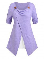 Plus Size Faux Twinset Roll Up Sleeve Tee -  