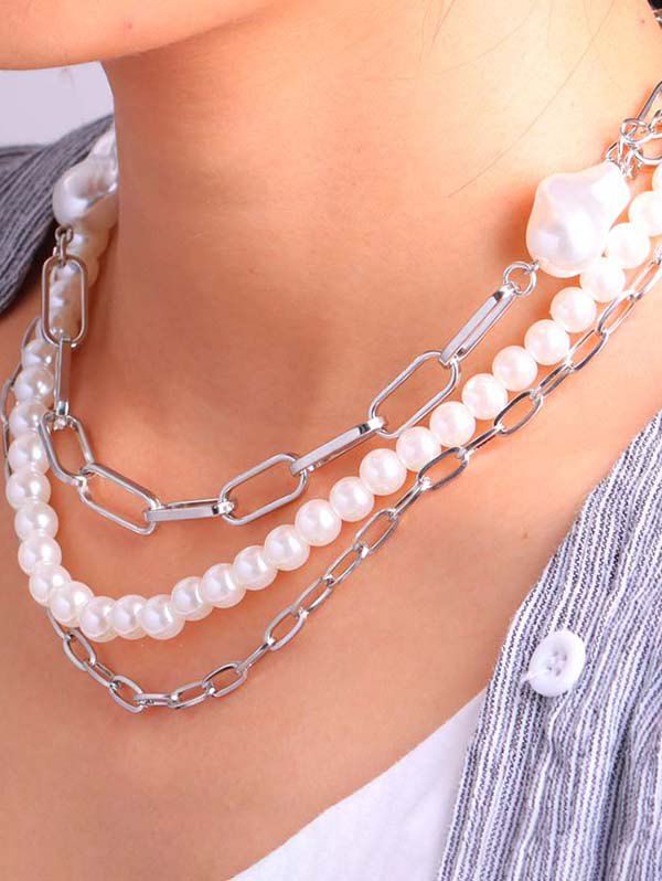 Buy Triple Layer Faux Pearl Chain Necklace  