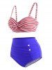 Sailor-style Stripes Twisted High Waisted Bikini Swimwear -  