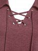 Plus Size Lace Up Curved Hem Long Sleeve Top -  