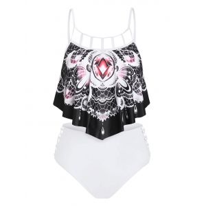 

Abstract Butterfly Print Padded Gothic Tankini Set, White