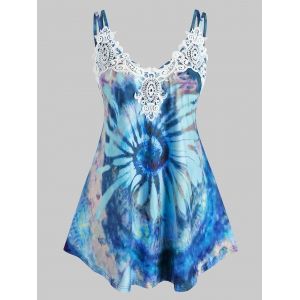 

Plus Size Tie Dye Applique Insert Cami Tank Top, Light blue