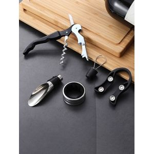 

5 Pcs Multi-function Wine Bottle Corkscrew Set, Black