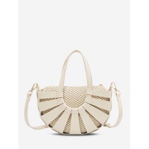 

Hollow Out Semicircle Straw Handbag, Crystal cream